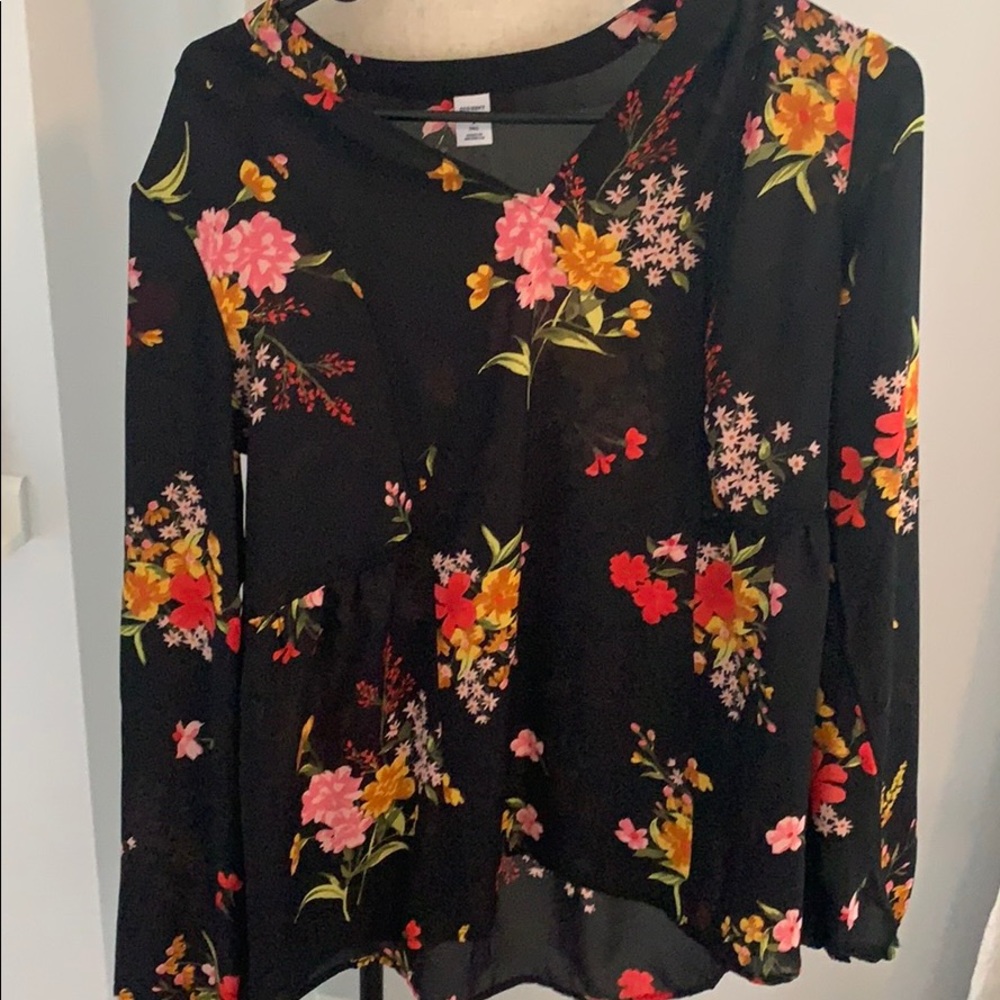 Black floral blouse